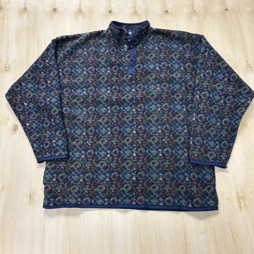 VTG Robert Stock Sweater Mens XL Multicolor Fleece Mock Neck Geometric Pullover‎